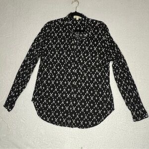 Cloth & Stone Women's Blouse Top Kasuri Hipster Star Print Black White Large